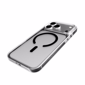 Puro Lite Mag TPU+PC suojakuori MagSafe-yhteensopiva iPhone 17 Pro:lle - läpinäkyvä mustalla renkaalla