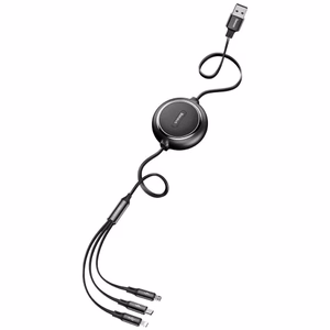Baseus Golden Loop 3-in-1 sisäänvedettävä kaapeli USB - micro USB + Lightning + USB-C 1,2 m 3,5A musta