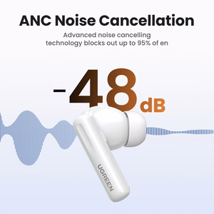Ugreen HiTune T6 -langattomat kuulokkeet ANC-toiminnolla + USB-A - USB-C -kaapeli, valkoinen