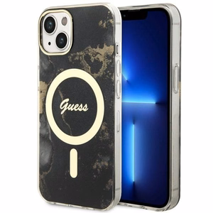Guess GUHMP14MHTMRSK iPhone 14 Plus 6.7 musta/musta suojakuori Golden Marble MagSafe