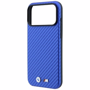 BMW suojakuori laitteelle iPhone 18 Pro / 17 Pro: (Carbon Metal Logo), MagSafe-yhteensopiva, väri: sininen