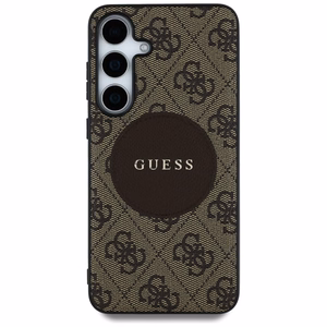 Guess 4G Round Patch Classic Logo MagSafe Suojakuori Samsung Galaxy S25 Plus:lle ruskea