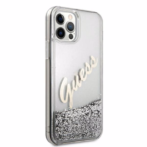 Guess GUHCP12LGLVSSI iPhone 12 Pro Max 6.7" hopea/hopea kovakotelo Glitter Vintage Script