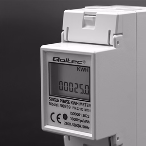 Qoltec 50899 – yksivaiheinen sähköinen energiamittari, 230 V, LCD, 2P, DIN-kisko
