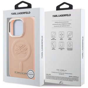 Karl Lagerfeld nimikirjain ja metallilogo MagSafe suojakuori iPhone 16 Pro Max - vaaleanpunainen