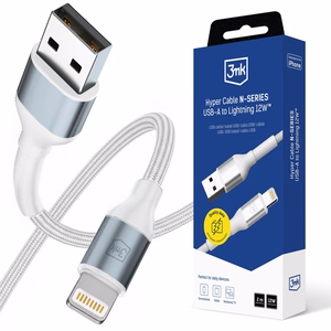 3mk Hyper Cable N-SERIES USB-A / Lightning 2 m 5V/2.4A 12W - valkoinen