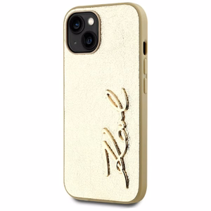 Karl Lagerfeld Wrinkled Metal Signature Suojakuori iPhone 15:lle - kultainen