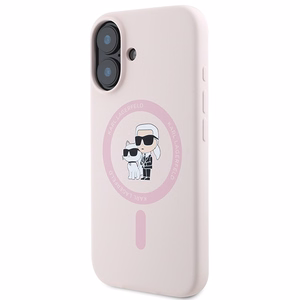 KARL LAGERFELD Silikoninen KC Body Ring MagSafe Suojakuori KLHMP16MSCMKCRHP iPhone 16 Plus:lle - Vaaleanpunainen