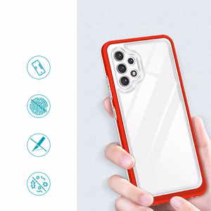Kirkas 3in1 Asia Samsung Galaxy A32 5G Frame Gel Cover Punainen