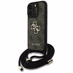 Guess 4G Big Logo Cord Strap Crossbody suojakuori iPhone 16 Pro:lle - ruskea