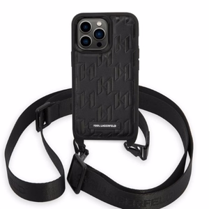 Karl Lagerfeld KLHCP14LSTMMK iPhone 14 Pro 6.1" kovakuori musta/musta Monogram Plaque Logo hihna