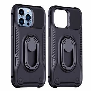 Joyroom Dual sarana tapauksessa iPhone 14 Pro panssaroitu kotelo jalusta ja rengas haltija musta