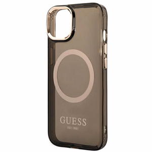 Guess GUHMP14MHTCMK iPhone 14 Plus 6.7" musta/musta kova kotelo kultainen ääriviivat läpikuultava MagSafe