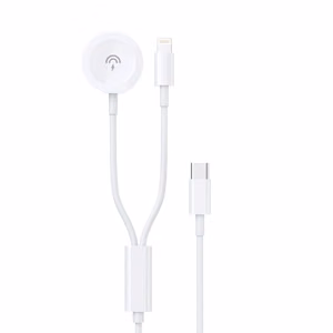 Dudao A12MAX-2in1 USB-C–iWatch / Lightning -kaapeli, 20 W, 1,2 m, valkoinen