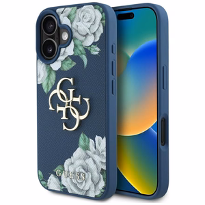 Guess Grained Roses Big 4G logo Suojakuori iPhone 16:lle - sininen
