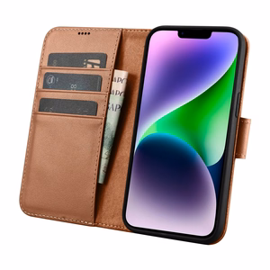 iCarer Lompakko Kotelo 2in1 Cover iPhone 14 Plus Anti-RFID Nahka Flip Case Ruskea (WMI14220727-BN)