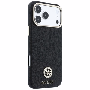 Guess Grained Round Strass Logo MagSafe -suojakuori iPhone 18 Pro Max / 17 Pro Max – musta