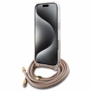 Guess Crossbody Cord 4G Print suojakuori iPhone 16:lle - vaaleanpunainen