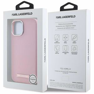 Karl Lagerfeld FW Metal Plate MagSafe Suojakuori iPhone 15:lle - vaaleanpunainen