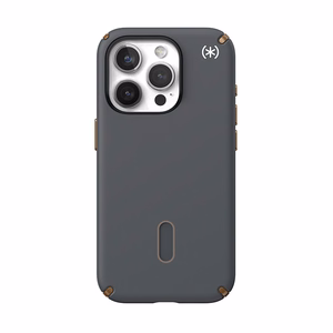 Speck Presidio2 Pro ClickLock MagSafe suojakuori iPhone 15 Pro -laitteelle, hiilenharmaa ja kylmän pronssin sävyinen
