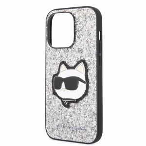 Karl Lagerfeld KLHCP14LG2CPS iPhone 14 Pro 6.1" hopeinen/hopeinen kovakuori Glitter Choupette Patch