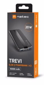 NATEC TREVI SLIM Q V2 -varavirtalähde litiumpolymeeri (LiPo) 10000 mAh musta