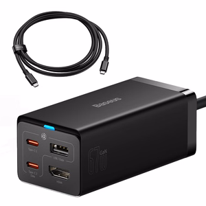 Charger BASEUS GaN 2x USB-C, USB-A, HDMI 4K, 67W, PPS, PD, QC, USB4