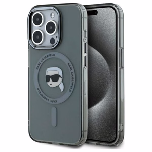 Karl Lagerfeld KLHMP15XHLSKIK iPhone 15 Pro Max 6.7" musta/musta kovakuori IML Metal Karl Head MagSafe