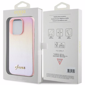 Guess suojakuori iPhone 14 Pro GUHCP14LPSAIRSP Saffiano Iridescent Script vaaleanpunainen