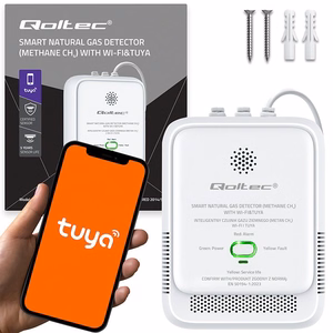 Qoltec 52651 maakaasun vuotoilmaisin | CH4 tunnistin | NG | Tuya | Wi-Fi | 85dB hälytys | LED