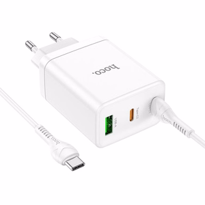 Puhelinlaturi Hoco 2 x USB C + USB A QC3.0 PD 3A 35W + kaapeli USB C - USB C N33 valkoinen