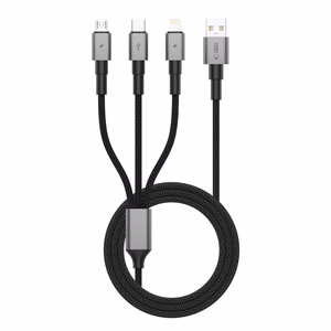 Tech-Protect UltraBoost DNA 3in1 USB-C / Micro-USB / Lightning -kaapeli 120 cm - harmaa