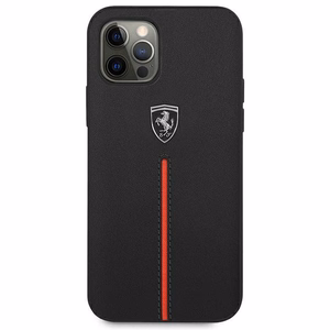 Ferrari FEOMSHCP12LBK iPhone 12 Pro Max musta/musta kovakotelo Off Track Nahka Nylon Stripe Nylon Stripe