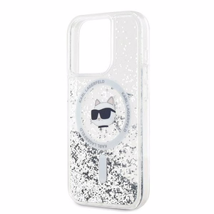 Karl Lagerfeld Liquid Glitter Choupette Head MagSafe suojakuori iPhone 15 Pro:lle - läpinäkyvä