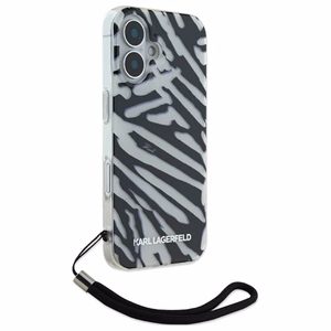 Karl Lagerfeld IML Zebra Pattern ja Cord iPhone 16 Suojakuori - Musta