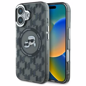 Karl Lagerfeld IML Monogram Karl ja Choupette Head MagSafe iPhone 16 Suojakuori - Musta