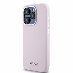 DKNY Liquid Silikoninen Small Metal Logo MagSafe Suojakuori iPhone 15 Pro:lle - vaaleanpunainen