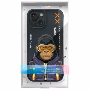 Nimmy Cool&Cute 2.0 Monkey Suojakuori iPhone 15:lle - musta