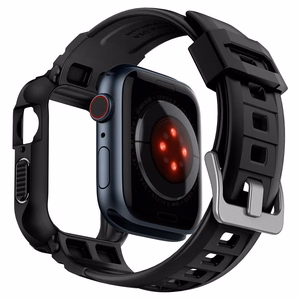 Spigen Rugged Armor Pro -kotelo hihnalla Apple Watch 4 / 5 / 6 / 7 / 8 / SE (44/45 mm) - musta