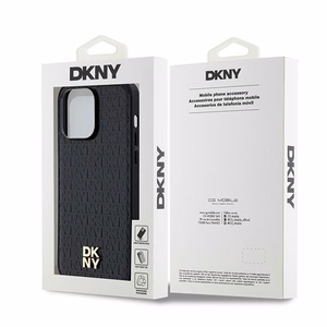 DKNY Nahkainen Monogrammi-kuvio Metallinen Logo MagSafe Suojakuori iPhone 14 Pro Max:lle - musta