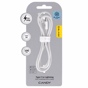 Blavec kaapeli Candy punottu - Type C - Lightning - PD 20W 2,4A 1 metri Apple CarPlay (CCA-CL24W10) valkoinen