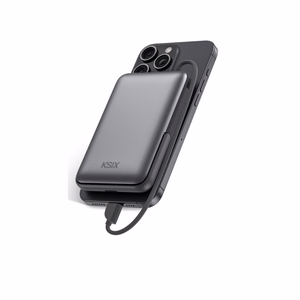 Ksix Magnetic Power Bank 10000 mAh 22.5W iPhonelle ja Apple Watchille, harmaa
