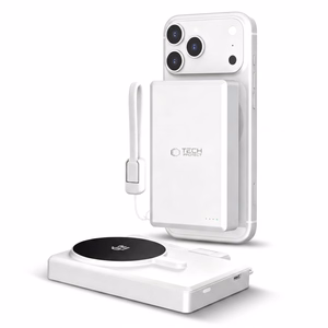 Tech-Protect PB40 LifeMag MagSafe 10000mAh 25W Qi2.2 varavirtalähde, valkoinen ja hopeinen