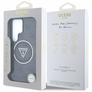 Guess 4G Glitter Triangle Buttons MagSafe -suojakuori Samsung Galaxy S25 Ultra musta