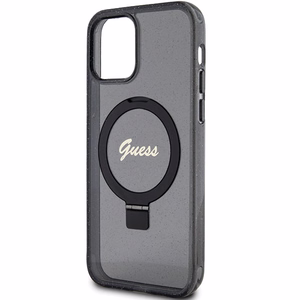 Guess Ring Stand Script Glitter MagSafe -suojakuori iPhone 12/12 Prolle - musta