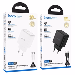 Puhelimen GaN-laturi Hoco USB C PD AVS 40W max 60W ja USB C–USB C kaapeli N83 valkoinen