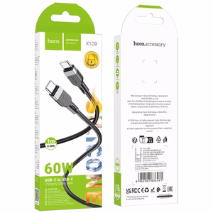 Hoco X109 silikoninen kaapeli USB C - USB C 3A 60W 1 m musta