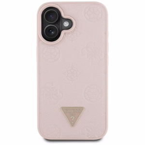 Guess Grained Hot Stamp Peony Triangle Logo MagSafe Suojakuori iPhone 16:lle - vaaleanpunainen