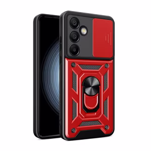 Hybrid Armor Camshield kamerasuojalla ja metallirenkaalla Samsung Galaxy S24 FE - Punainen
