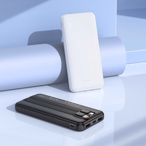 Varavirtalähde Hoco 10000 mAh 2A integroiduilla USB-C + Lightning -kaapeleilla J118 musta